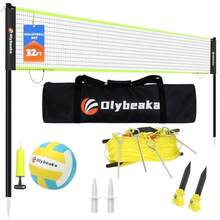 Linlin Stationery Store  32ft Portable Outdoor Volleyball Net Set For Backyard Beach With Adjustable Poles Durable Soft PU Volleyball And Pump Carry Bag - Easy Set Up And Durable - Black - View 1