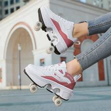 Giày Heelies nam có nút bấm rút gọn, tiện lợi mang theo, đi bộ hoặc trượt nhanh, giày thể thao có bánh xe nam, Heelies nam, unisex dùng được cả bốn mùa - Màu Đỏ Sâu - Xem 6