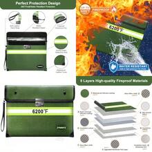 Bolsa de dinero a prueba de fuego de 8000 °F con bloqueo 9 capas de materiales aislados al calor cierre ignífuga mejorada/tira reflectante resistente al agua a prueba de fuego para - Verde - Ver 1