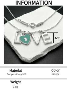 1pc Sweet Style S925 Silver Plated Love Letter Blue Enamel Heart Necklace, Suitable For Women To Wear, Valentine's Day Anniversary Surprise Gift Necklace - Letter "love" Necklace - View 7