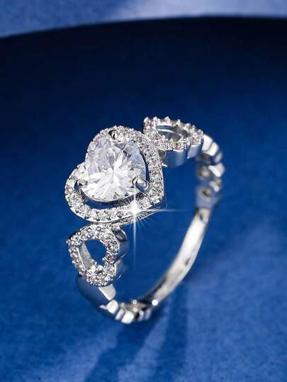 1 chiếc nhẫn đá quý hình trái tim sang trọng, thiết kế độc đáo, thanh lịch, đa năng, thích hợp đeo hàng ngày, làm quà tặng, hoặc cho các cặp đôi hẹn hò.