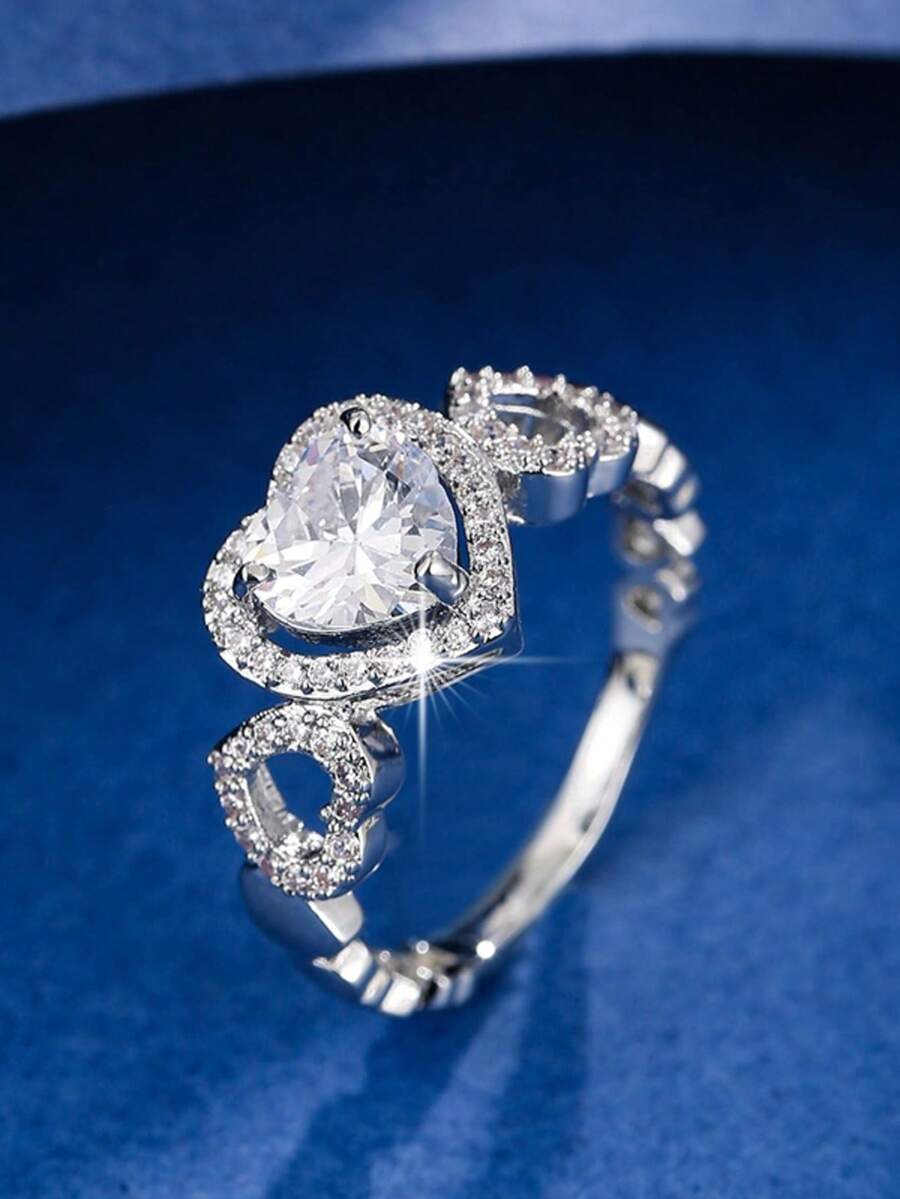 1 chiếc nhẫn đá quý hình trái tim sang trọng, thiết kế độc đáo, thanh lịch, đa năng, thích hợp đeo hàng ngày, làm quà tặng, hoặc cho các cặp đôi hẹn hò. - JZ22599 - Xem 1