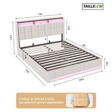 Letto ZSSWSS con contenitore 140/160 x 200 cm con contenitore idraulico, letto matrimoniale imbottito, rete a doghe, struttura letto, copriletto, beige/grigio - Beige - Visualizzare 13