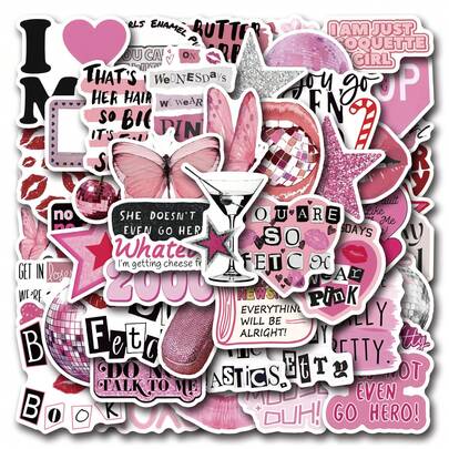 50 pezzi Adesivi rosa in stile Y2K - Perfetti per decorare il tuo telefono, borracce, album di ritagli, telefono, diario, auto, laptop, paraurti, skateboard, bagagli, per decorazioni natalizie e altro! Un set di adesivi fai-da-te colorati e con graffiti estetici