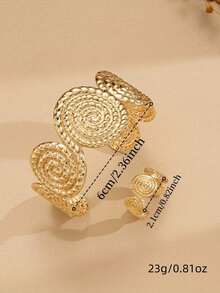 Bộ trang sức vòng tay và nhẫn hình xoắn ốc thanh lịch, gồm 1 chiếc và 1 chiếc, thích hợp để đeo hàng ngày hoặc dự tiệc. - Bộ trang sức họa tiết xoắn ốc - Xem 2