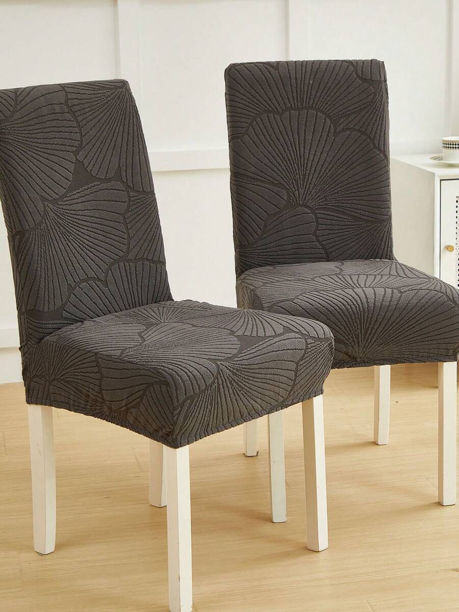1 buah/4 buah/6 buah/8 buah Sarung Kursi Abu-abu Tua yang Dapat Dilepas, Motif Daun Jacquard Mewah, Elastis, Cocok untuk Dekorasi Kursi Ruang Makan, Ruang Tamu, dan Kamar Tidur - Dark Grey - View 1