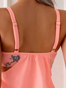 Women's Casual Scoop Neck Tankini Set With Floral Print Shorts, High Stretch Knitted Fabric Two Piece Swimwear For Summer Outfits - Màu Cam san hô - Xem 5