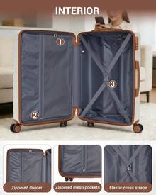 20 Inch 24 Inch 28 Inch Luggage Suitcase Carry On Cabin ABS Spinner Wheels Password Lock Lightweight 3 Piece Set Small Medium Large Holiday Travel - 乳白色 - 查看 9