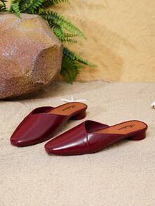 女士尖头平底穆勒凉鞋 - 酒紅色 - 查看 7