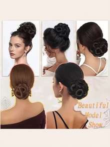 1 pieza Clip para el cabello con imitación de flor negra natural, Clip de flor de cabello sintético, Extensión de cabello, Pinza para moño, Clip de banana para el cabello - Negro - Ver 7