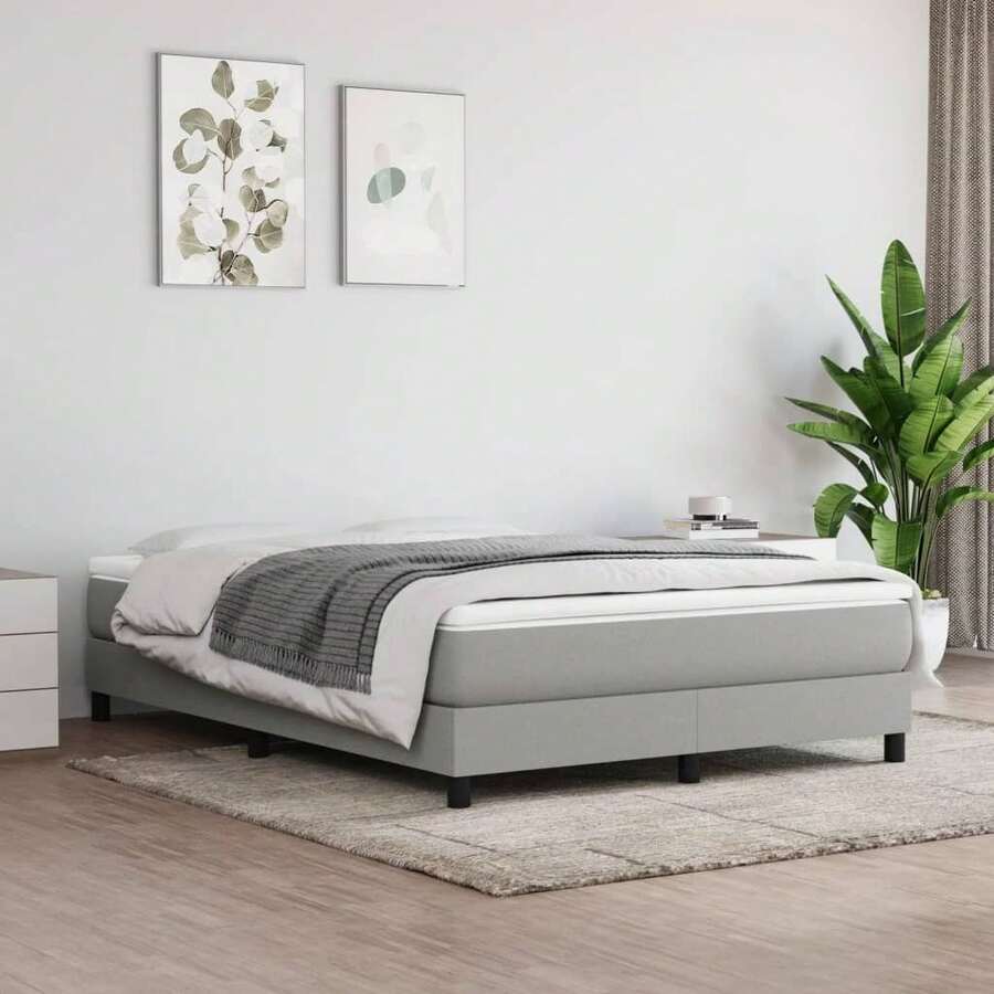 vidaXL Boxspringbett Mit Matratze Hellgrau 140x190 Cm Stoff - Grey - View 1