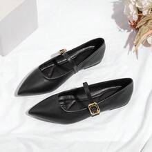 Alvarani Zapatos planos de punta puntiaguda de mujer con cierre de deslizamiento - Negro - Ver 19