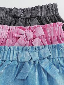 Girls Denim Effect Skirt, Ripped Bow Decor Skirt, Casual Sweet A-Line Skirt For Summer - Multicolor - View 3