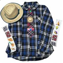 Children's June Festival T-Shirt With Checkered Pattern, Hat, Tie, And Sticker - 藍色領帶配紫色領帶 - 查看 2