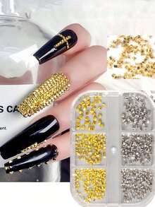 6 Grids Box Punk Gothic Metal Nail Rivets, Mini Gold Silver Nail Art Supplies - Multicolor - View 4