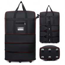 Valise pliable à trois compartiments, extensible et pliable, en tissu Oxford. Équipée de six roues pivotantes. Grande capacité, idéale pour les longs voyages. Dimensions : 28 x 48 x 82 cm (noir/bleu/violet). - Noir - Voir 1