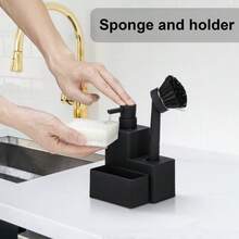 Kitchen Soap Dispenser Set With Sponge Holder And Brush, Suitable For Use On Sink Shelves, For Holding Hand Soap And Dish Soap. - Black - View 5