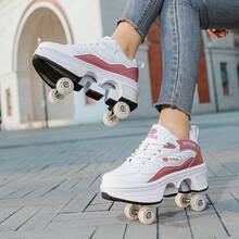 Giày Heelies nam có nút bấm rút gọn, tiện lợi mang theo, đi bộ hoặc trượt nhanh, giày thể thao có bánh xe nam, Heelies nam, unisex dùng được cả bốn mùa - Màu Đỏ Sâu - Xem 5