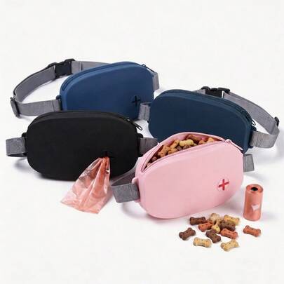 Bolsa de entrenamiento para perros de silicona con cinturón ajustable, gran capacidad, impermeable, para llevar premios, con cremallera, para manos libres, adecuada para pasear perros, senderismo, entrenamiento de cachorros, suministros duraderos para perros, disponible en negro, rosa, verde oliva, azul marino, apta para perros medianos y pequeños como Pomerania, Bichón Frisé, Caniche, Yorkshire Terrier