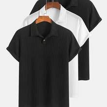 [Jacquard Knit Shirts Set] 3pcs Set Of Summer Casual Sporty Jacquard Knit Short-Sleeve Shirts - 3pcs Jacquard Texture Short-Sleeve Tops - 多色 7 - 查看 1