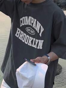 Summer Graphic Lettering Drop Shoulder T-Shirt - Dark Grey - View 3