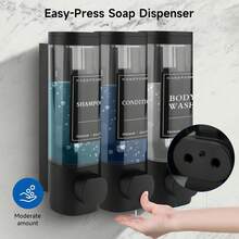 300ml Black Wall-Mounted Soap Dispenser - Reusable For Filling Shampoo And Conditioner Bottles, Suitable For Bathrooms, Kitchens, Hotels And Homes - Manual Liquid Body Wash And Hand Sanitizer Container - Black - View 4