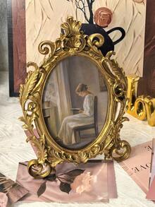 1 khung ảnh cổ điển kiểu retro, khung ảnh chạm khắc giả gỗ cổ điển trang trí bàn làm việc, treo tường, đám cưới, nhà cửa, khung ảnh mini chạm khắc hoa vàng bằng nhựa, thích hợp cho nhà, phòng ngủ, phòng khách, văn phòng (kèm giấy ảnh ngẫu nhiên) - Nhiều màu - Xem 12