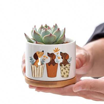 Dackel Welpen Pflanzgefäß - Niedlicher Dackel-förmiger Pflanzentopf mit Ablaufloch, geeignet für Innen-/Außenbereich Kleinpflanzen, Balkon Mini-Gartentopf, Geburtstagsgeschenk für Frauen und Dackel-Liebhaber (Mini Vase)