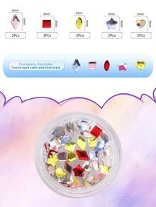 55~60颗/盒牙齿宝石套装 时尚DIY牙齿饰品，多种形状闪亮水晶，适合入门级牙齿宝石套装（不含灯和胶水） - 彩色 - 查看 20