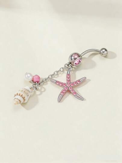 Khuyên rốn thiết kế hình sao biển và vỏ sò dễ thương, phụ kiện xỏ rốn kiểu dáng đơn giản.