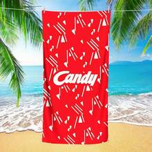 Serviette de plage à séchage rapide avec impression de lettres "Candy" en rouge, serviette de bain absorbante pour les vacances à la plage - A - Voir 3