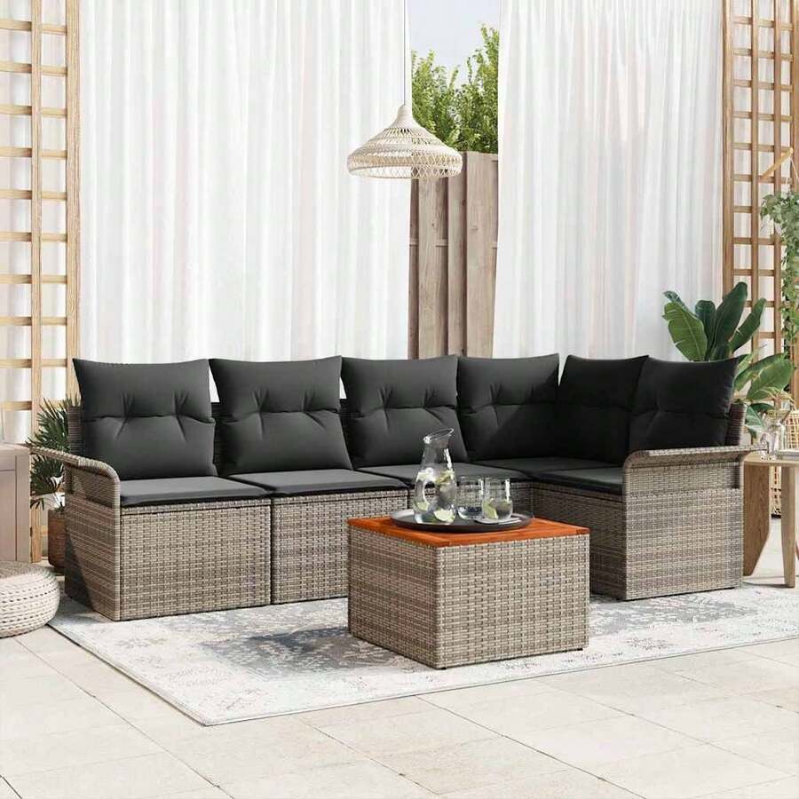 vidaXL Gartensofa-set mit Kissen 6 pcs Grau Poly-Rattan - Gris - Voir 1