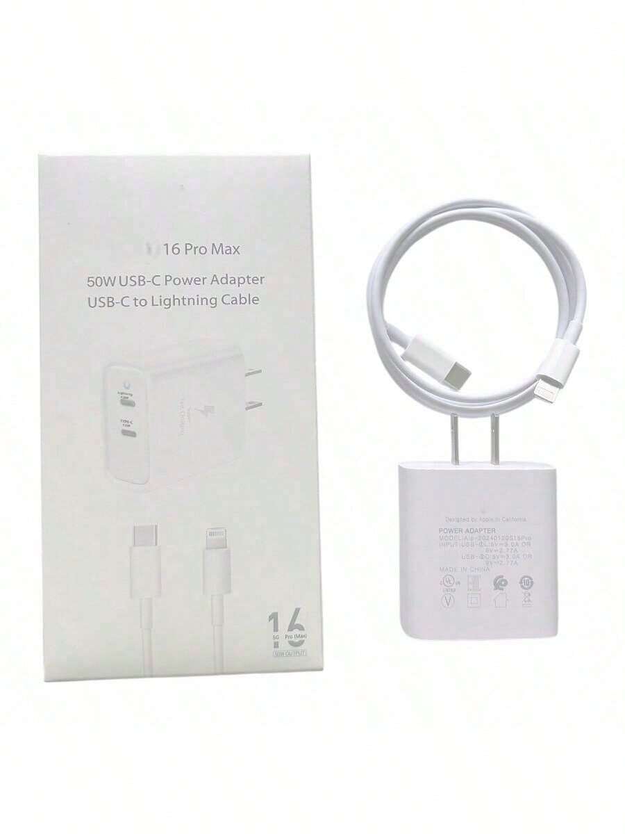 DEMTECH Cargador tipo C de 50W con adaptador de corriente y cable USB-C a Lightning de 1 metro, diseñado para ofrecer carga rápida y confiable en smartphones de nueva generación, tabletas y otros dispositivos compatibles. - Tipo de Enchufe A USA (110-127V) - Ver 1
