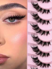 7 cặp mi giả, băng dính trong suốt, mi giả kiểu mắt mèo, mi giả 3D mềm mại như lông chồn, kiểu tự nhiên, mi giả dạng dải, mi giả, mi giả nhân tạo. - màu đen - Xem 1