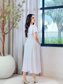 Women's Dress Casual Elegant Party DOBLE MANGA - 白色 - 查看 3