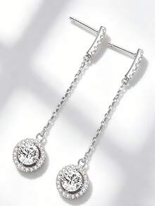 ConiiW 1 Pair 925 Sterling Silver Moissanite Round Tassel Earrings, Fashionable And Elegant, Unique Classic Design, Suitable For Young Women And Mature Men, An Excellent Gift For Girlfriend, Suitable For Daily Wear, Party, Vacation, Date, Valentine's Day, Anniversary, Halloween, Christmas Or Birthday - Silver - View 5