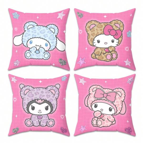 SANRIO 1个可爱卡通沙发靠垫套 - 方形抱枕套，床枕套，卧室装饰枕套（不含枕芯）。单面印花（仅含枕套；不含内芯）。装饰性方形枕套 - 适用于节日装饰、沙发、卧室、床铺以及全年使用。