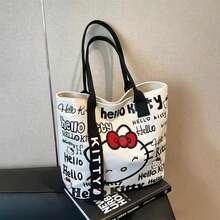 SANRIO 大号Hello Kitty手提包 - 可爱帆布单肩包，适合女性，时尚卡通购物袋，多功能通勤包和妈妈钱包，卡哇伊风格书包替代品 - 彩色 - 查看 13
