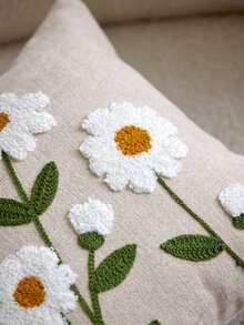 1pc Summer Daisy Embroidered Cushion Cover, Soft & Comfortable Chenille Fabric, Universal Indoor/Outdoor Pillow Case, Ideal For Home Sofa Decorative Pillow, Suitable For Bedroom, Chair, Car, Pillow Insert Not Included - Champagne - View 5