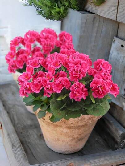 1 Pc Artificial Geranium Flowers Silk Geranium Outdoor UV Resistant White Artificial Geranium Bush Fake Flowers Plants Pot Garden Home Decor Indoor Balcony Vase Table Centerpiece