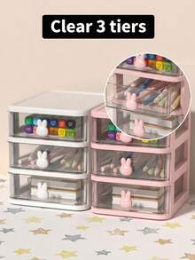 Versatile Storage Box With Anti-Dust Drawers Cute Pink Stackable Storage Container Box For Women Neat Hair Accessories Organizer To Hold Vanity Items Utility Box Home Decor Travel Makeup Bag Office Desk Jewelry Essentials - Multicolor - View 9