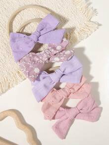 Conjunto de 5 faixas de cabelo com laço em cores macaron, elásticas e confortáveis, ideais para uso diário ou para presentear. - Cor misturada - Ver 2