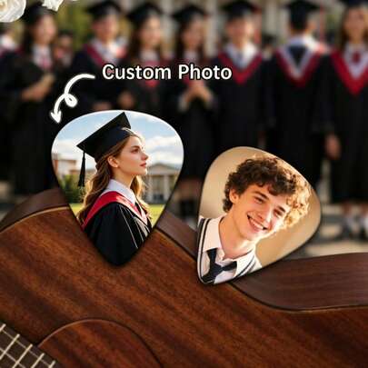 Miếng gảy đàn guitar cá nhân hóa theo yêu cầu dành cho lễ tốt nghiệp, đám cưới, gia đình, Ngày của Mẹ, Ngày của Cha, các cặp đôi - Có thể in ảnh cá nhân, ảnh thú cưng, ảnh gia đình, khoảnh khắc lãng mạn và ảnh trẻ em dễ thương - Tạo nên phụ kiện âm nhạc độc đáo. Thích hợp cho biểu diễn ban nhạc, luyện tập hàng ngày và các buổi biểu diễn trên sân khấu.