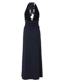Women's Elegant Backless V-Neck Metal Ring Tie-Up Strap Dress, Spring/Summer - Navy Blue - View 5