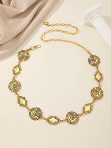 女士心形波西米亚风锌合金腰带，适合日常佩戴 - 金色 - 查看 2