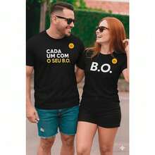 Couple's Set: 2 Printed Cotton T-Shirts "Each One With Their Own Problem" - màu đen - Xem 5