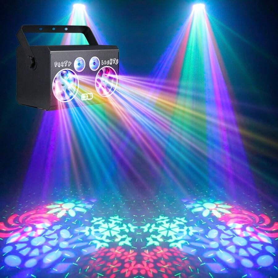 RGB声控迪斯科派对灯，支持DMX512协议，带遥控器，适用于舞台表演、派对、酒吧、KTV、生日、婚礼、舞会装饰，也可作为礼物赠送。