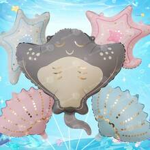 6pcs/Set Ocean Animal Balloon Set, Including Starfish, Seashell, Seahorse, Orca, Blue Whale, Seal, Jellyfish, Manta Ray, Sea Turtle, Suitable For Ocean Animal Themed Birthday Party, Gathering, Home Decor, Shower Decoration And Other Ornament Uses - Underwater Animal Set - View 11