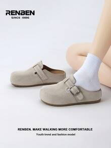RENBEN Mẫu giày mules nữ casual mới về mùa Xuân/Hè 2026, giày đế xuồng thoải mái, phù hợp cho người nhỏ nhắn, đi làm và mang hàng ngày. - Màu Khaki - Xem 7
