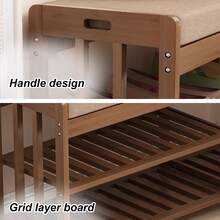2 Tier Shoe Bench Shoe Organizer Rack With Cushion Padded Seat For Entryway - Natural Wood Color - View 4